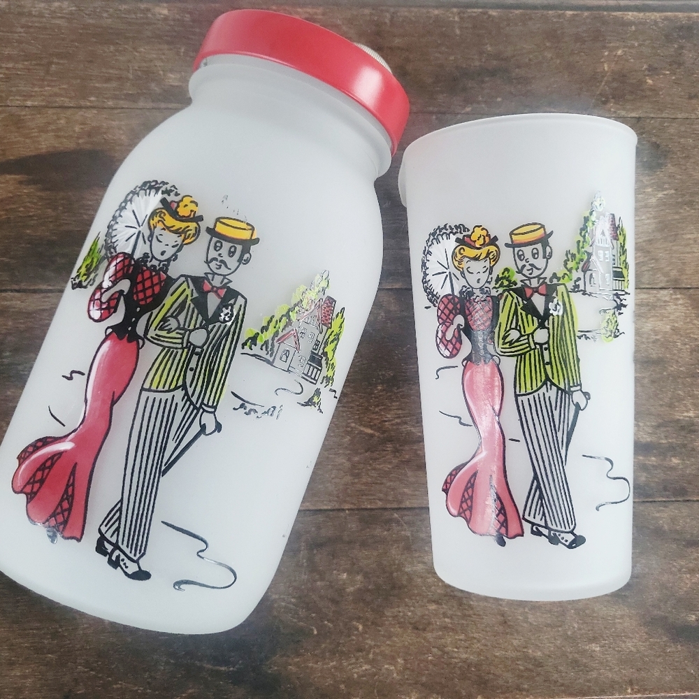 Vintage 50's MCM Gay Fad Hazel Atlas Cocktail Shaker & Stir Glass Set - Picture 3 of 9